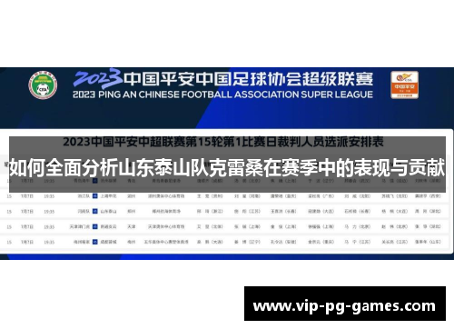 如何全面分析山东泰山队克雷桑在赛季中的表现与贡献